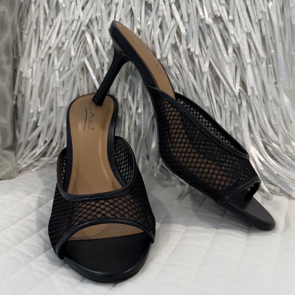 Anne Michelle Black Mesh Slide Mules